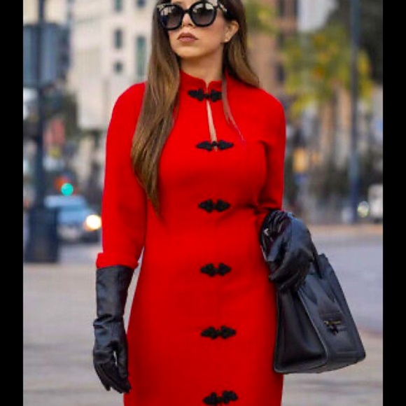 RARE Vintage 80’s Breakin’ Hearts Red Long Sleeve High Neck Toggle Dress - Picture 1 of 15